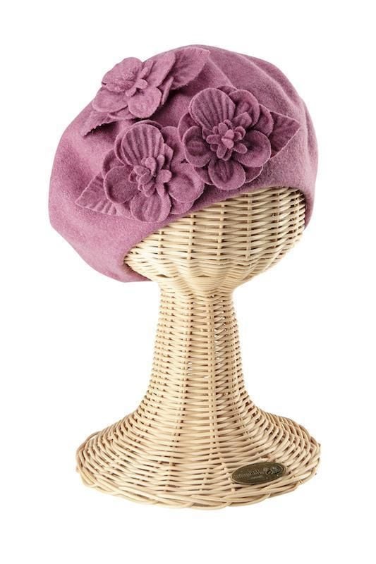 San Diego Hat Company: Womens Wool Beret With Flowers #2