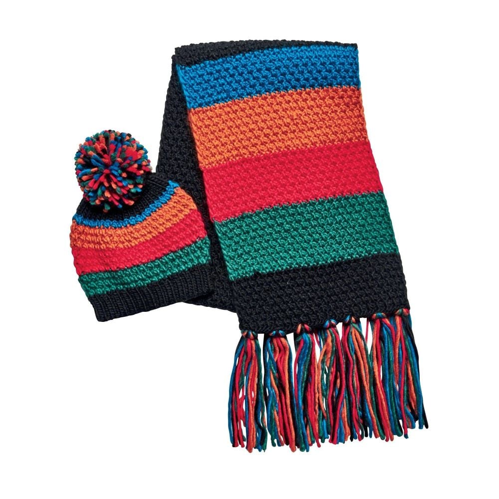 Women's multi color scarf with multi color fringe set