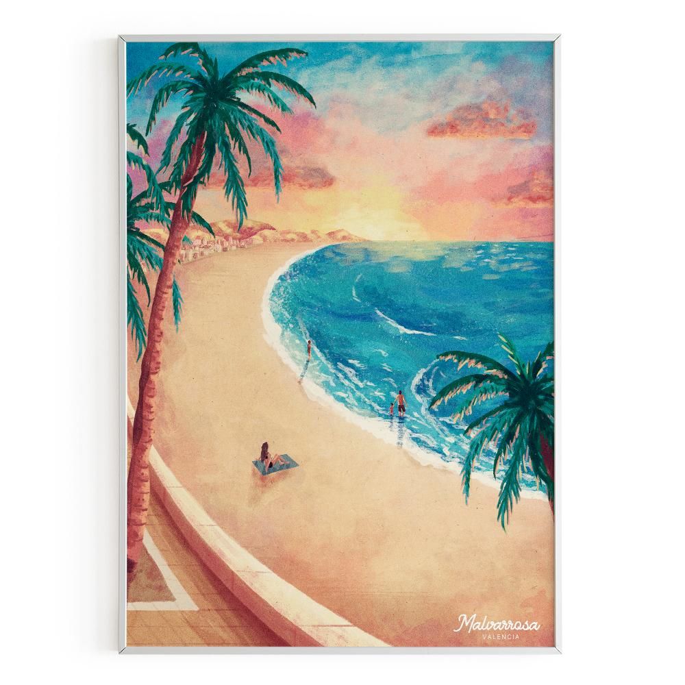 La Postalera: Malvarrosa Beach Poster -  A4 size 