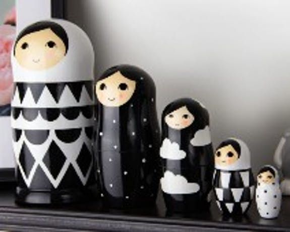 Firebird Matryoshka dolls black and white rhombuses 10cm.  5 Pieces
