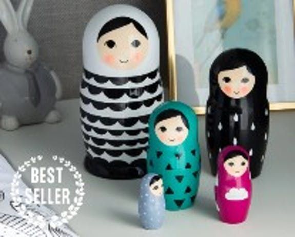 Firebird Nesting doll black and white waves 10cm.  3 Pieces