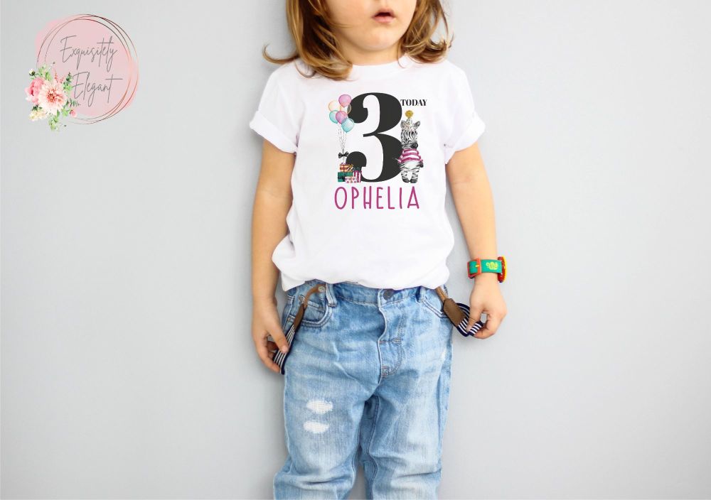 Personalised Kids Birthday Zebra Tee