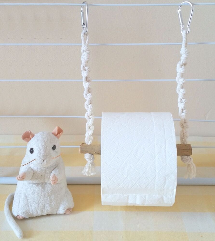 Pale Willow Hanging Rope Toilet Roll Holder - UK Homegrown Willow Wood