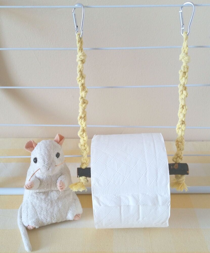 Dark Willow Hanging Yellow Rope Toilet Roll Holder - UK Homegrown Willow Wood
