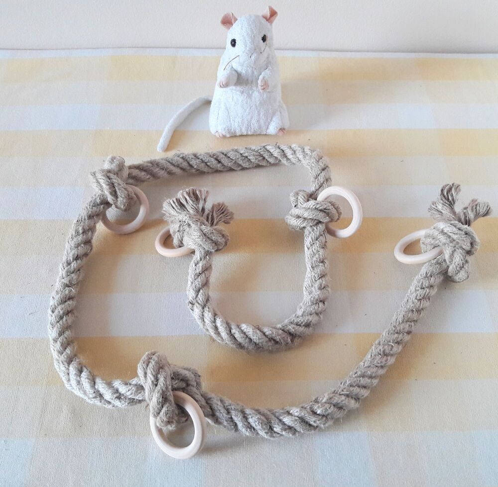 Jute Knotted Climbing Rope with 5 Wooden Hanging Rings - 49 inch