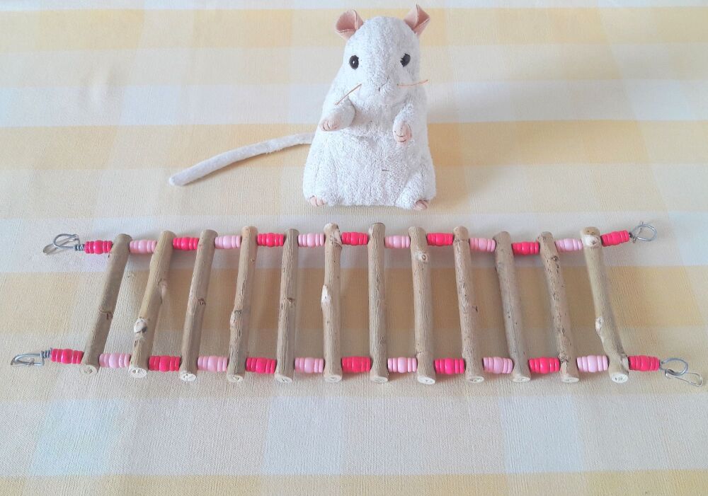 Pink Beaded Pale Willow Wired Ladder - UK Homegrown wood - 15 inches