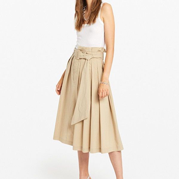 Poplin Midi Skirt With Belt