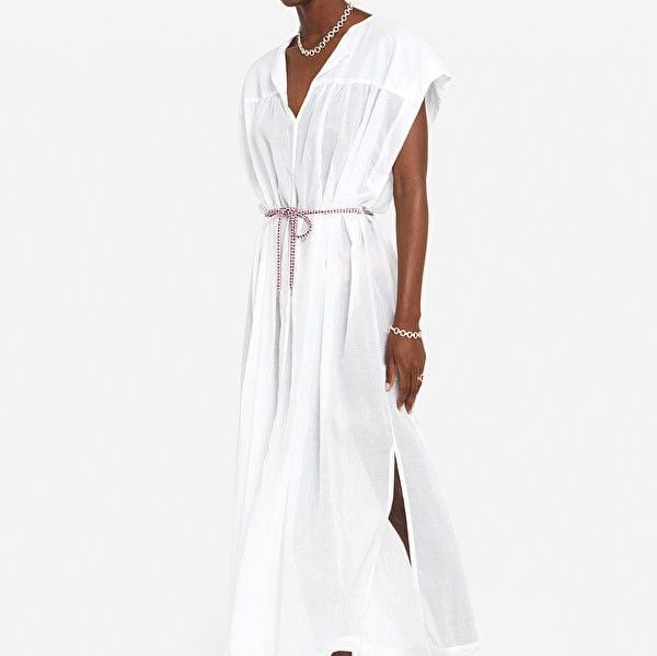 Ottod'Ame Long White Cotton Dress With Belt Detail