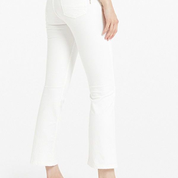 white kick flare jeans