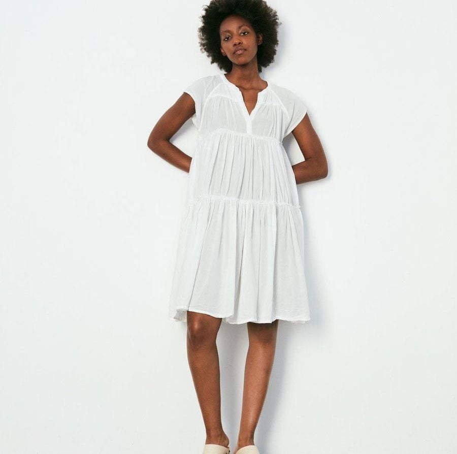 Rabens Saloner Jytte Dress available in white, coral and sky blue.