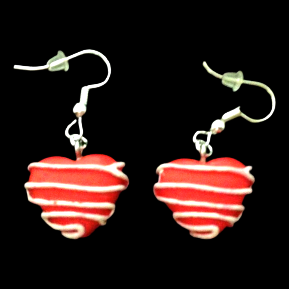 *No.211 Red and White Striped Heart Earrings