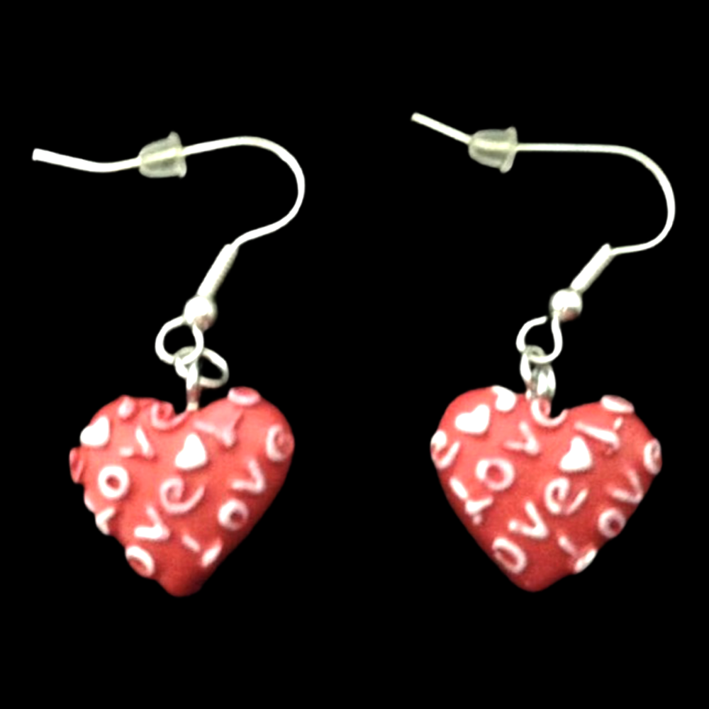 *No.311 Red and White Heart Love Earrings