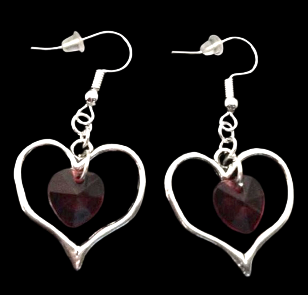 *No.704 Silver and Red Open Heart Earrings