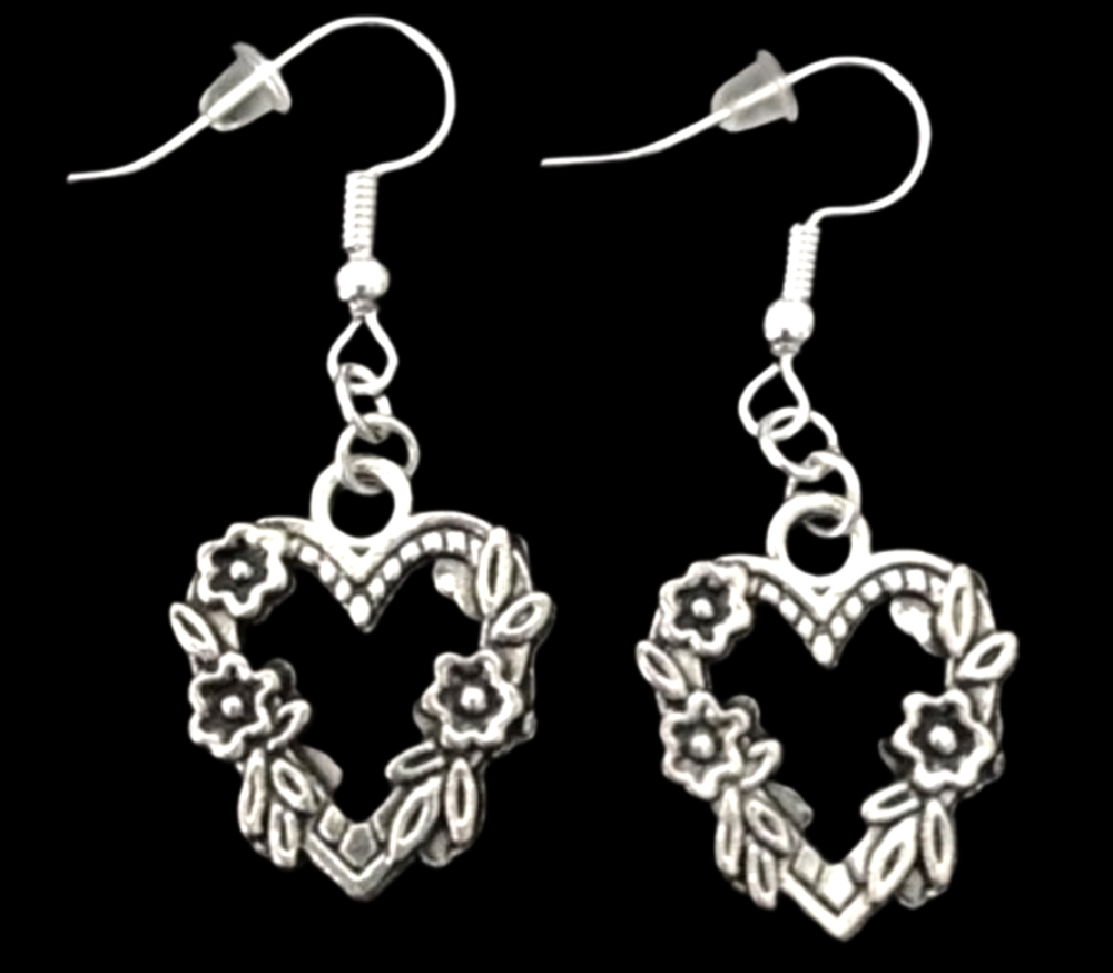 *No.93 Flower and Leaf Open Heart Earrings