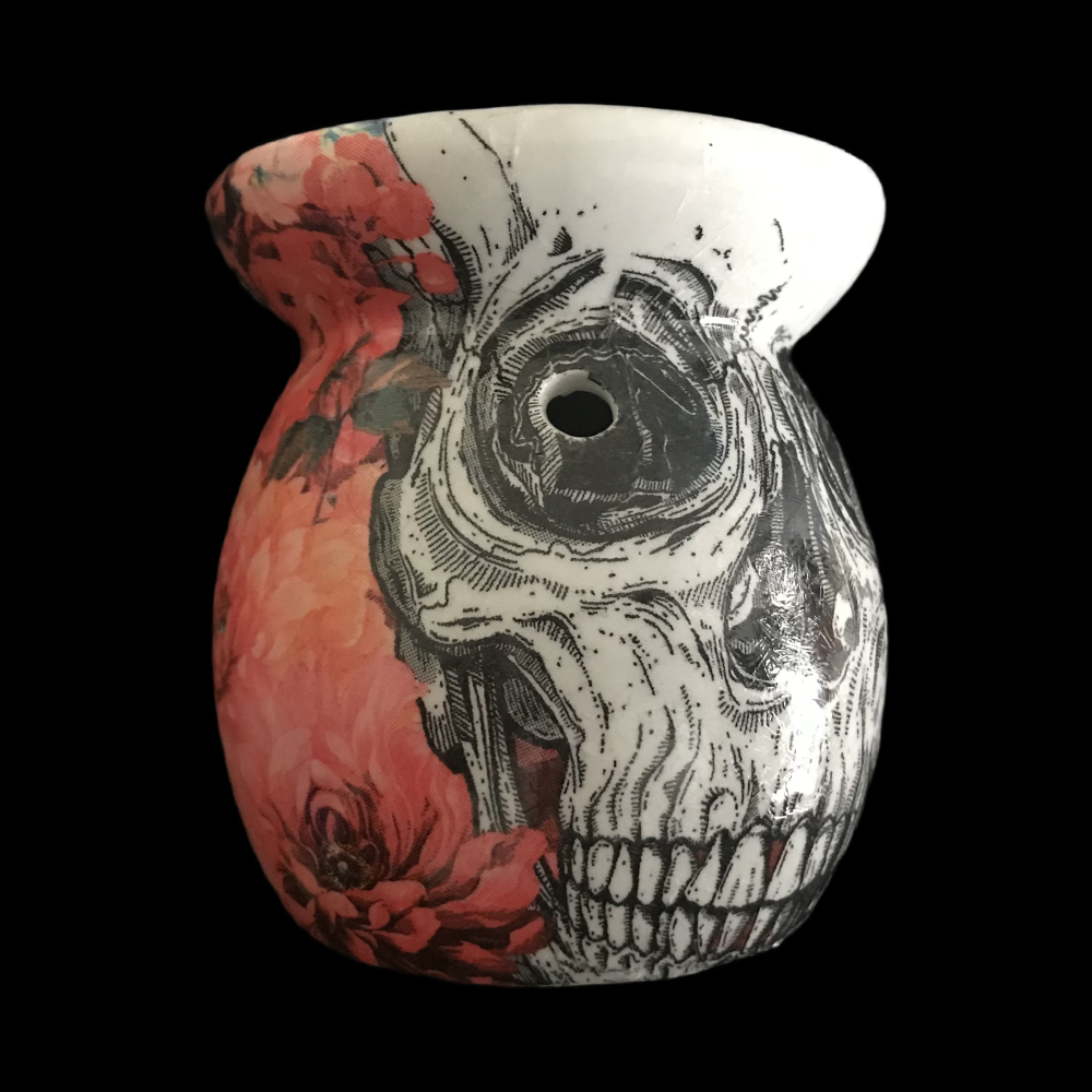 Hand Decorated Skull and Roses Tea Light Burner