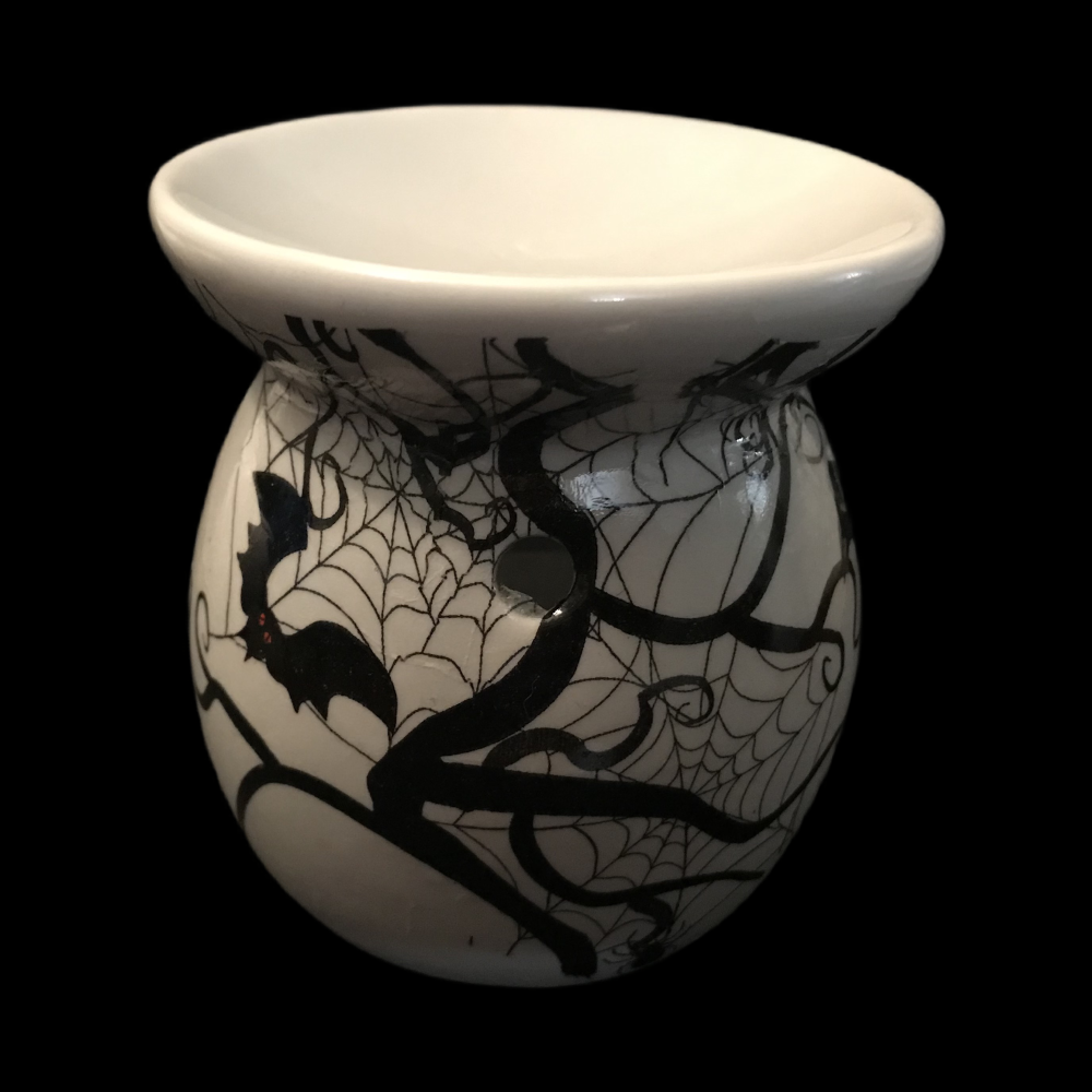 Hand Decorated Bat and Spider Web Tea Light Burner