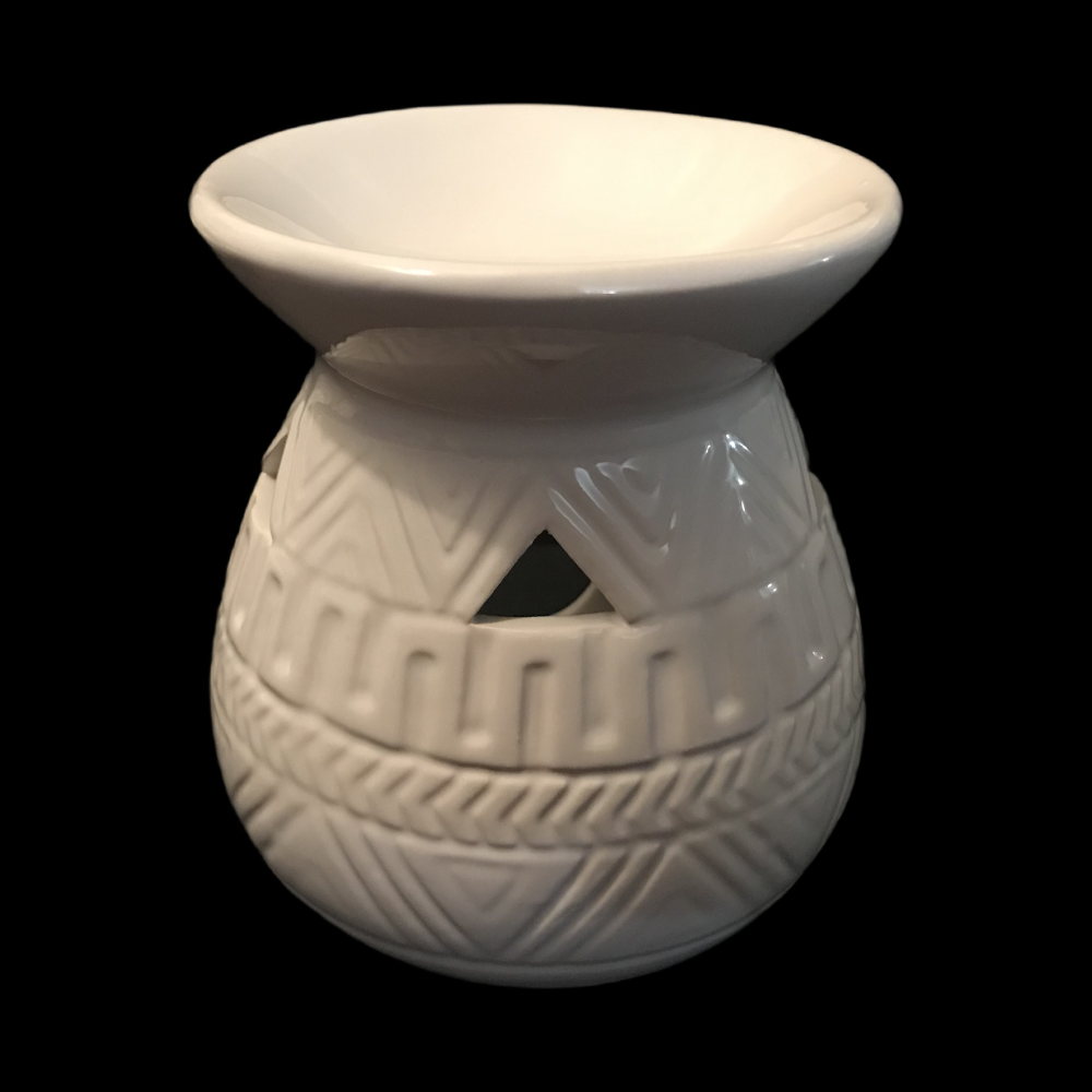 White Aztec Patterned Tea Light Burner