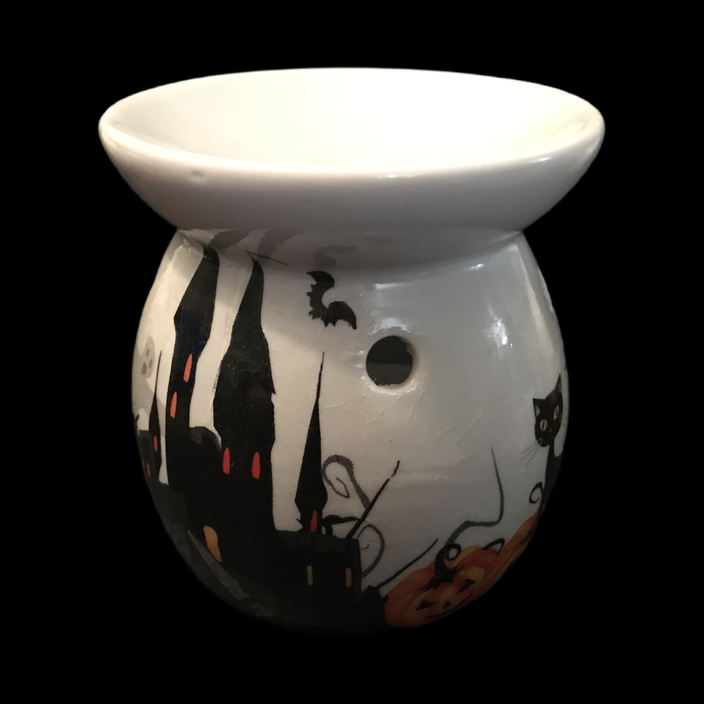 Hand Decorated Haunted House and Pumpkin Patch Tea Light Burner