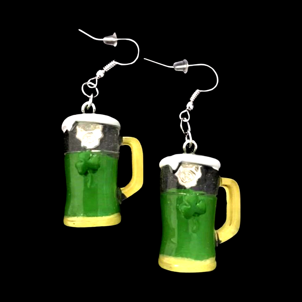 *No.302 Large Green Beer Glass Earrings