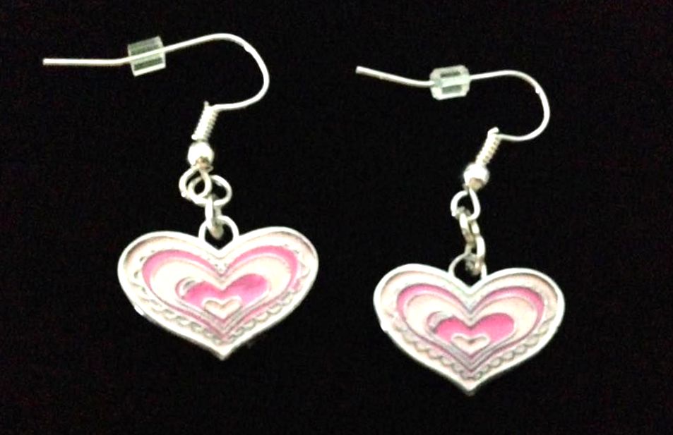 *No.225 Pink Enamelled Heart Earrings