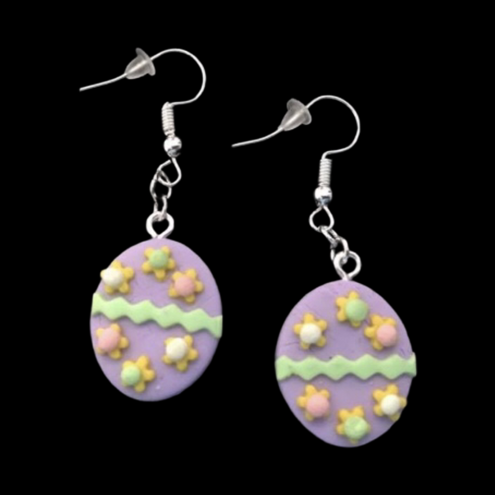 *No.1226 Lilac Easter Egg Charm  Earrings