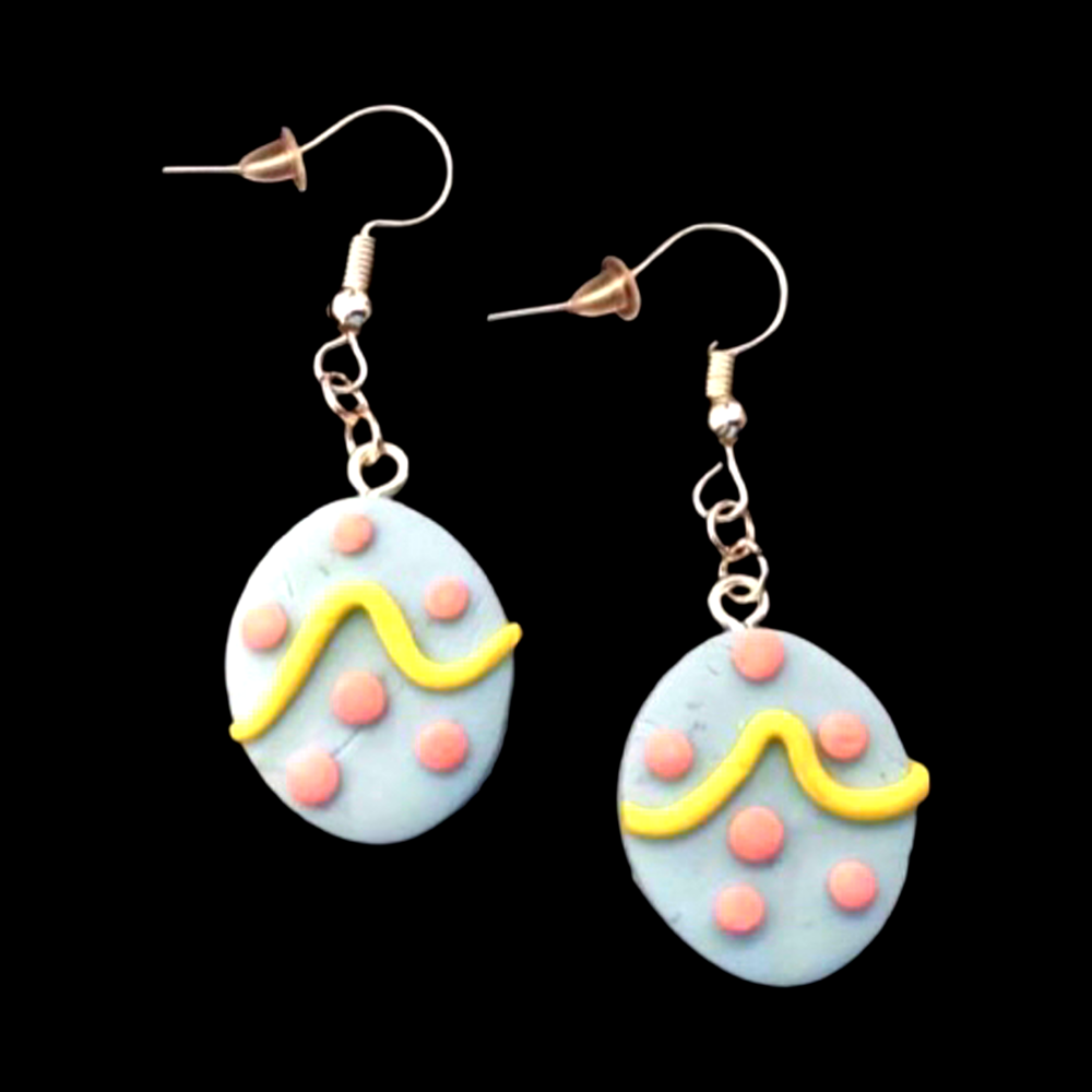 *No.1232 Blue Easter Egg Charm  Earrings