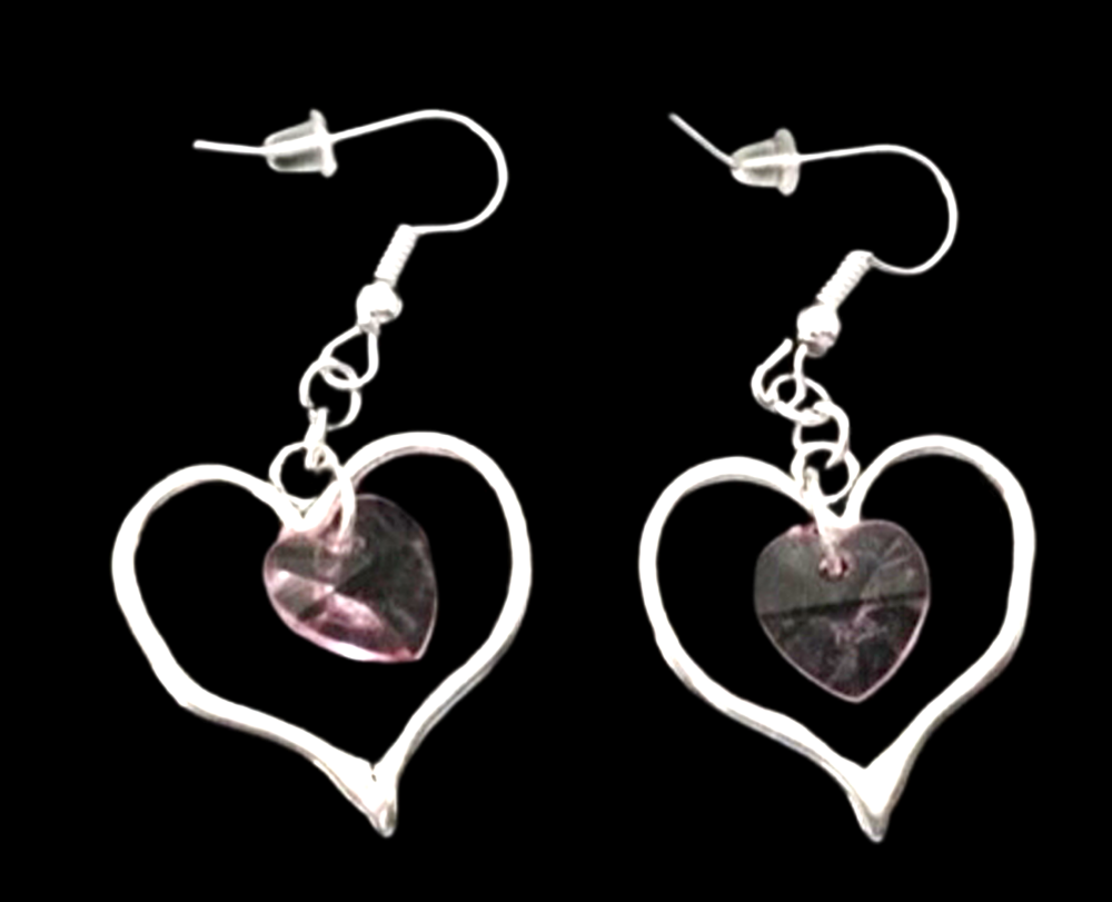 *No.80 Silver and Light Pink Open Heart Earrings