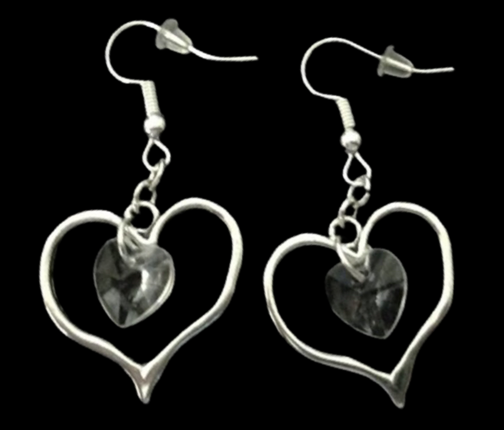 *No.82 Silver and Clear Open Heart Earrings