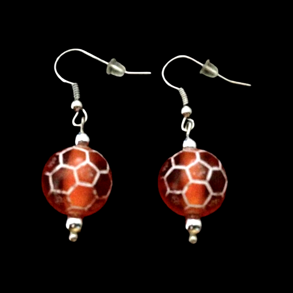 *No.7 Orange Football Bead Earrings
