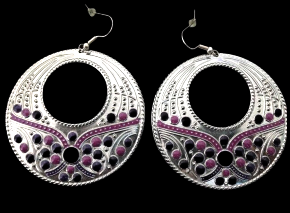 *No.66 Large Silver Patterned Earrings