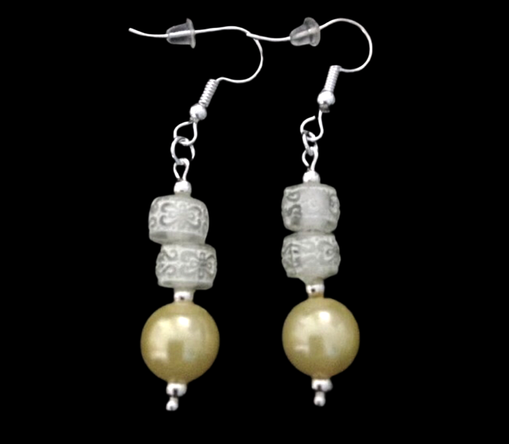 *No.86 Yellow and Silver Bead Earrings