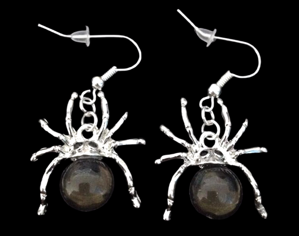 *No.884 Silver and Black Spider Earrings