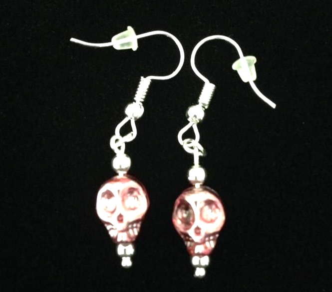 *No.915 Mini Light Red Crystal Skull Earrings