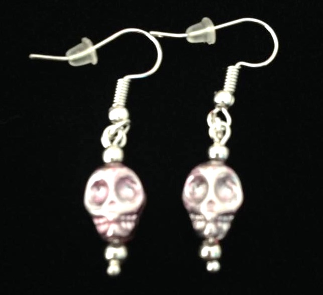 *No.916 Mini Light Purple Crystal Skull Earrings