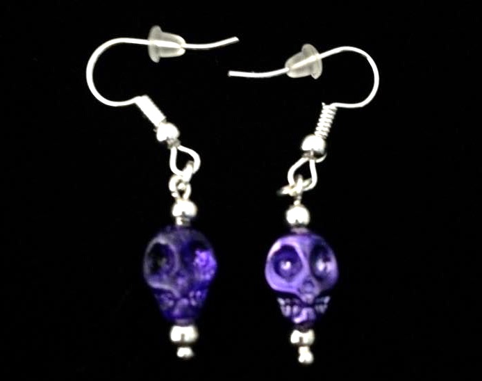 *No.927 Mini Dark Purple Crystal Skull Earrings