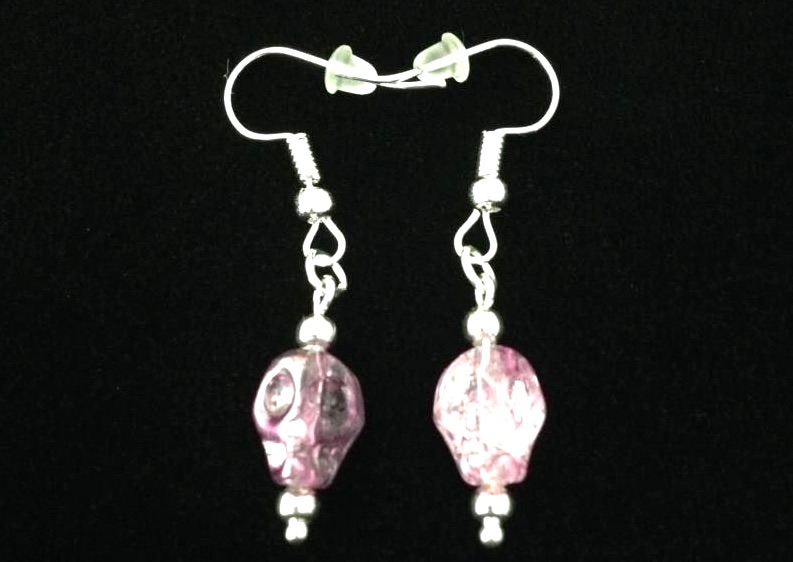 *No.945 Mini Pink Crystal Skull Earrings