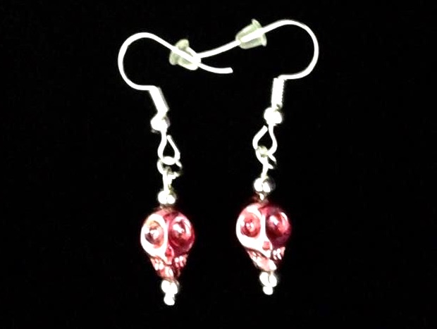 *No.947 Mini Red Crystal Skull Earrings