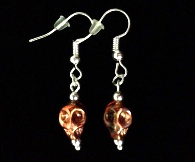 *No.948 Mini Orange Crystal Skull Earrings