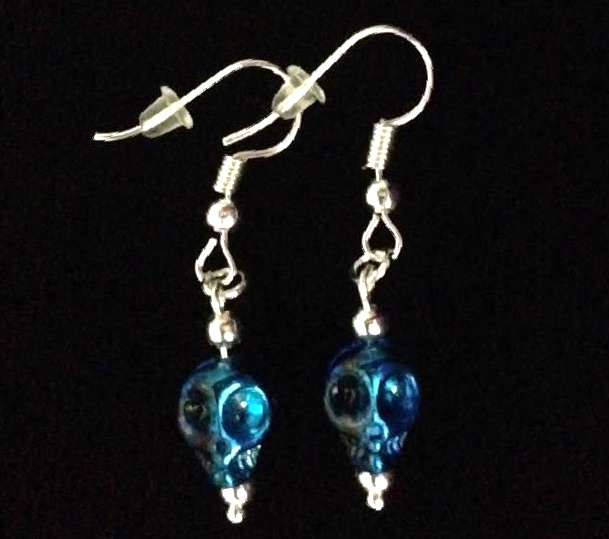 *No.959 Mini Blue Crystal Skull Earrings