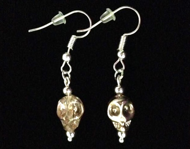 *No.960 Mini Gold Crystal Skull Earrings