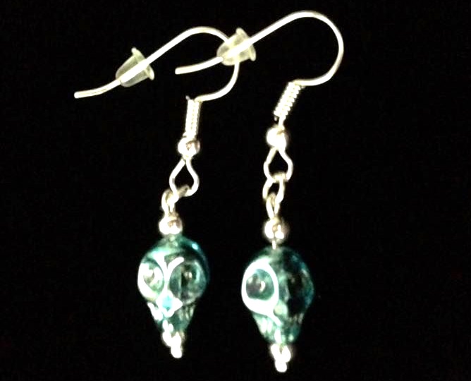 *No.962 Mini Light Blue Crystal Skull Earrings