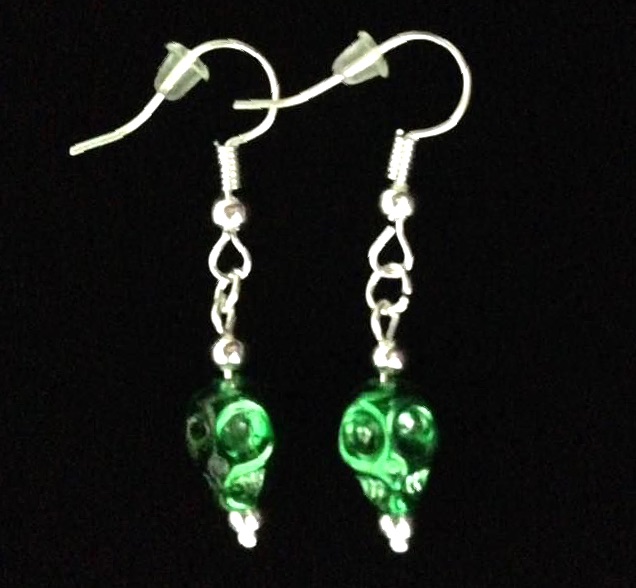 *No.963 Mini Green Crystal Skull Earrings