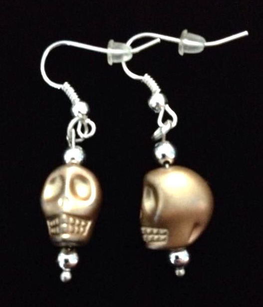 *No.817 Metallic Gold Skull Earrings