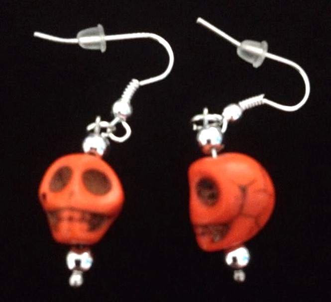 *No.824 Orange Cracked Skull Earrings