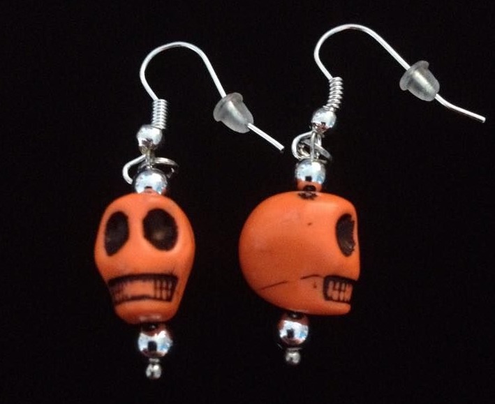 *No.825 Orange Skull Earrings