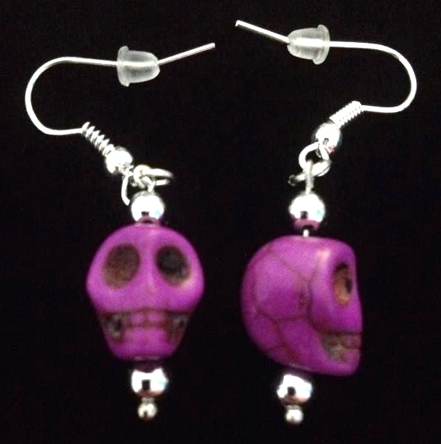 *No.827 Purple Cracked Skull Earrings