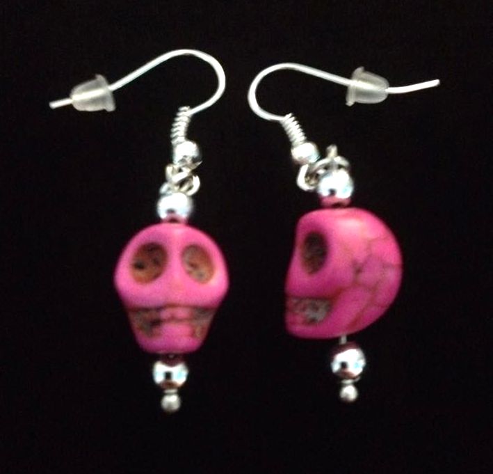 *No.831 Pink Cracked Skull Earrings