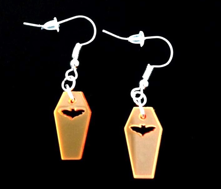*No.871 Mini Orange Coffin Lid Earrings