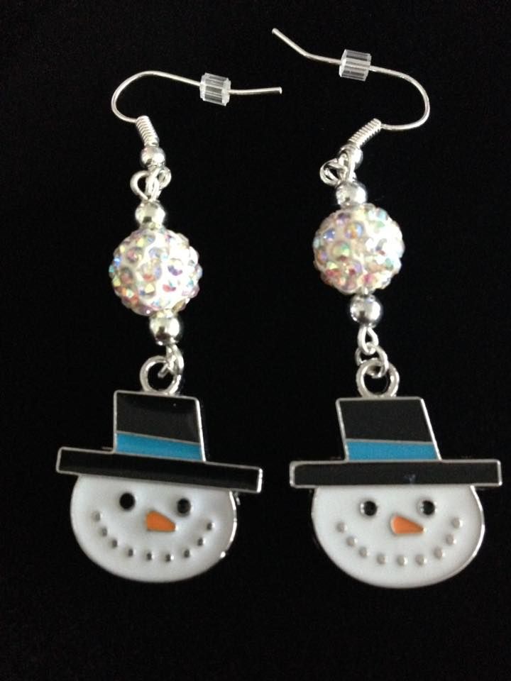 *No.1174 Snowmen's Face and White Disco Ball Earrings
