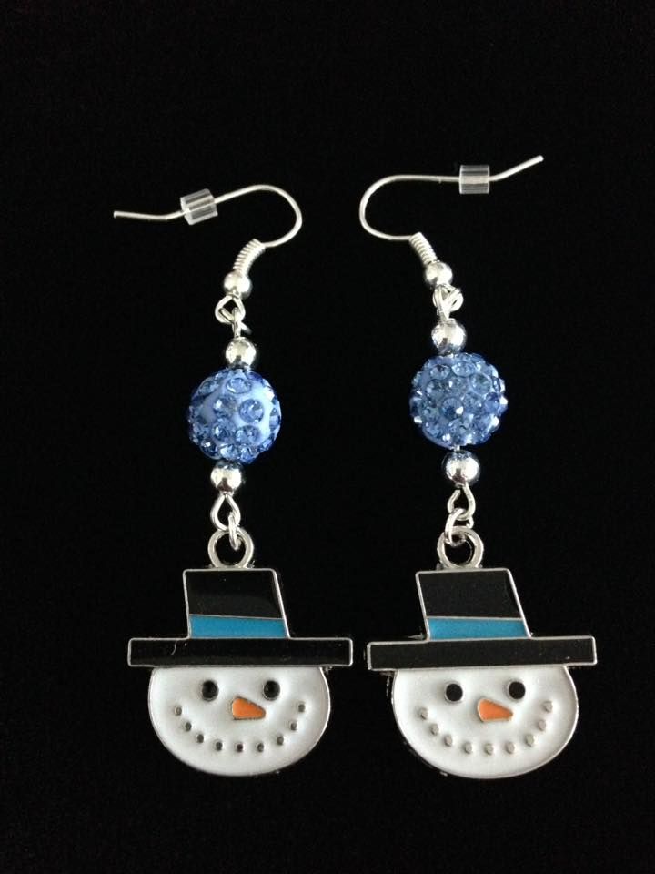 *No.1175 Snowmen's Face and Blue Disco Ball Earrings